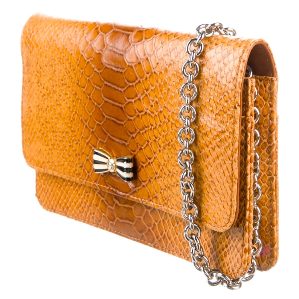 Henri Bendel Brown Snakeskin Clutch with Crossbody Chain